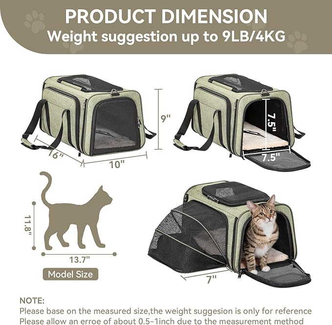 Petsfit Expandable Rabbit Carrier Small Cat Carrier Airline Approved, 16X10X9 Inches Soft-Sided Portable Small Animal Travel Bag for Kitten/Puppy/Bunny/Guinea Pig