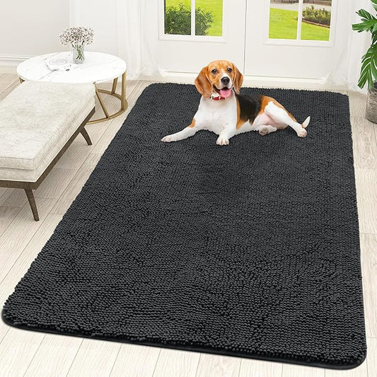 OLANLY Dog Door Mat for Muddy Paws 70x46, Absorbs Moisture and Dirt, Absorbent Non-Slip Washable Doormat, Quick Dry Chenille Mud Mat for Dogs, Entry Indoor Entryway Carpet for Inside Floor, Dark Grey
