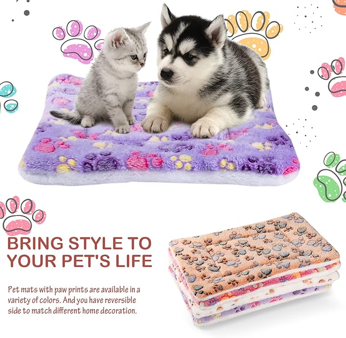 Tuanse 4 Pack Ultra Soft Dog Cat Bed Mat with Cute Prints Reversible Fleece Dog Crate Kennel Pad Cozy Washable Thickened Hamster Guinea Pig Pet Bed Mat for Small Animals(13 x 19 Inches,Vivid Color)