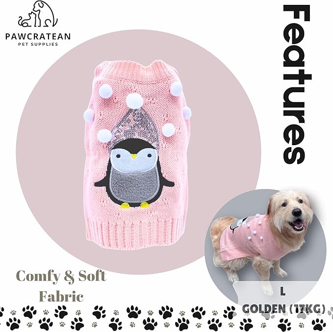 Cute Sweater for Dogs and Cats Soft Flannel Pet Outfit Warm and Cozy Animal Hoodie Small to Large Pet Clothes for Halloween Parties and Everyday Wear (Small, Pink Pinguin)