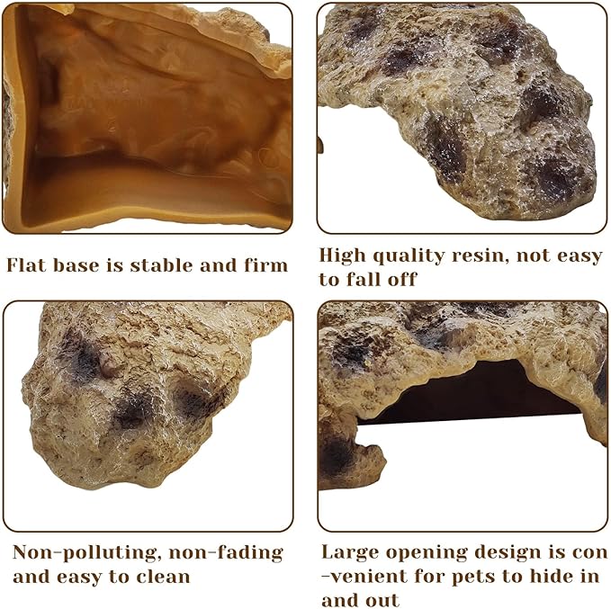 Hamiledyi Reptile Simulation Rock Cave Hideouts Reptile Hide Resin Leopard Gecko Hide Bearded Dragon Hideout Terrarium Decor for Turtles Snakes Gecko Hermit Crab Ball Pythons (S)