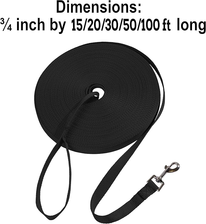 Hi Kiss Dog/Puppy Obedience Recall Training Agility Lead - 15ft 20ft 30ft 50ft 100ft Training Leash - Great for Play, Camping, or Backyard - Black 20ft