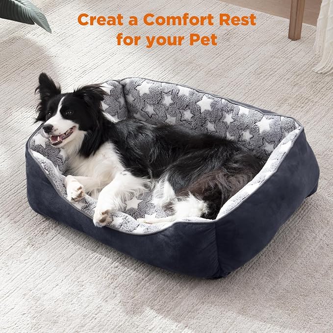 GASUR Rectangle Dog Bed for Large Dogs - Orthopedic, Durable and Anti-Slip. Cozy and Soft, Perfect for Sleeping. Warming Effect for Puppies. (M (30"x24"x9"), Black)
