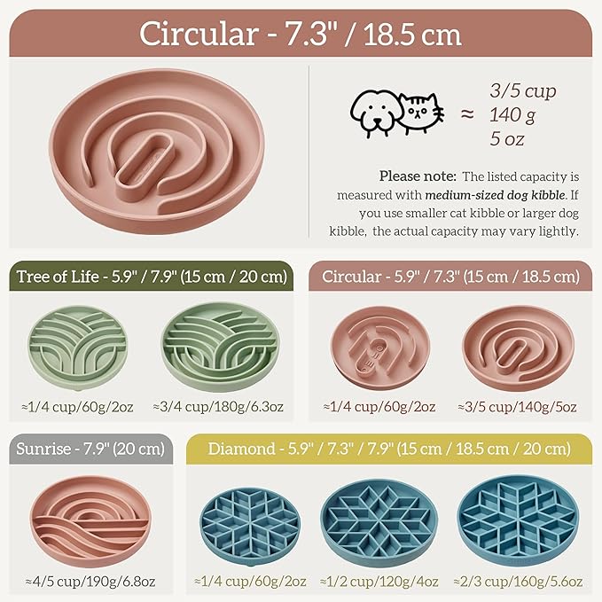 OHMO Slow Feeder Dog & Cat Bowl, Non-Slip with Suction Cup, Food-Grade Silicone, Anti-Choking & Anti-Bloat (Coral, M-Infinite, 7.3")