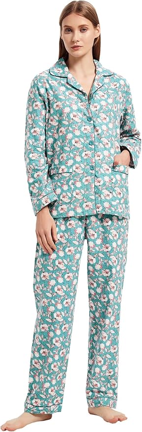 GLOBAL Flannel Pajamas for Women 2-Piece Comfy and Cozy Flannel Pj Set Cotton Loungwear