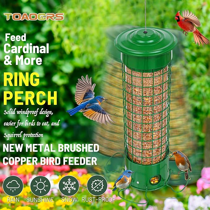 Squirrel Proof Bird Feeders,Bird Feeders for Outdoors for Viewing Lovers,4.5LB Large Capacity Design,Suspended All-Metal Trim 16.3 Inch All Weather Feeder