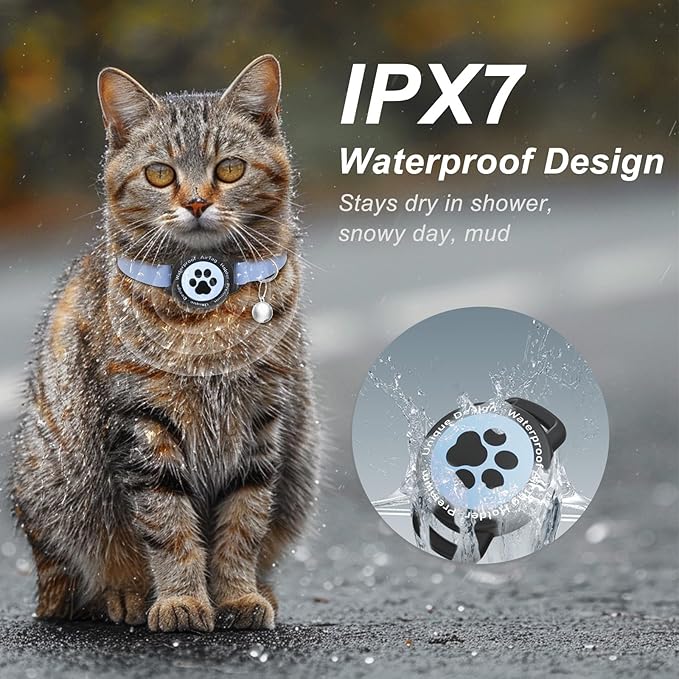 Airtag Cat Collar, Stretchy Kitten Collar with Apple Air Tag Holder, Lightweight and Comfortable, Ultra Elastic GPS Cat Collars for Cats Kittens and Puppies, 8-12.5 Inch, Blue