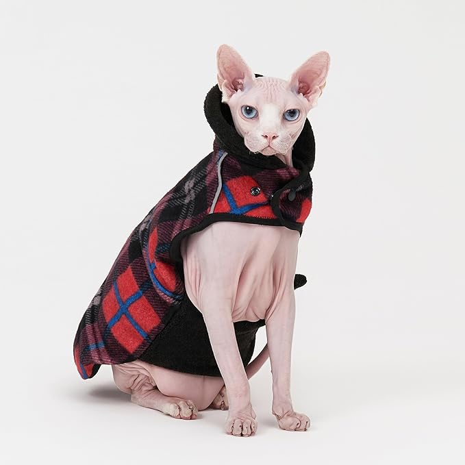 Sphynx Cat Windproof Turtleneck Jacket, Cat Puppy Warm Fleece Hoodie Fall and Winter,Easy to Wear Cat Coat with Velcro,Neck and Chest Adjustable Sweater (S (2-3.5lbs)