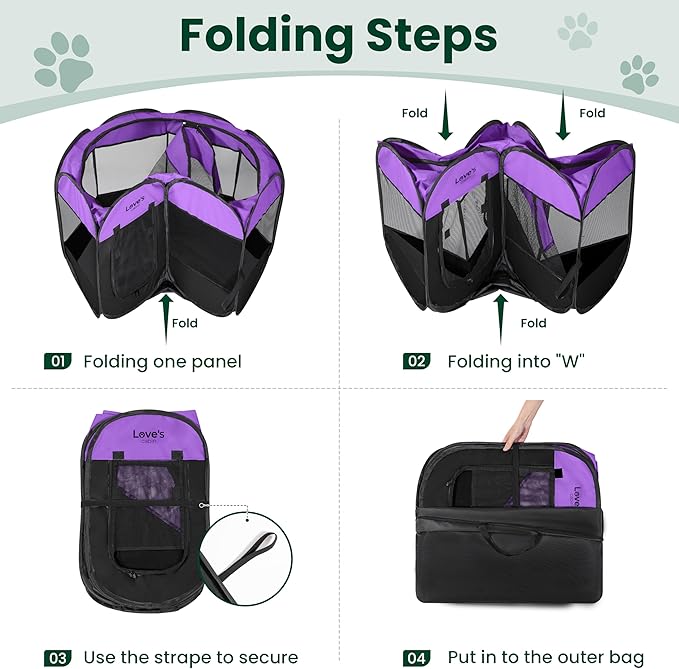 Love's cabin Pet Puppy Dog Playpen, Small Dog Tent Crates Cage Indoor/Outdoor, Portable Playpen for Cat, Foldable Pop Up Dog Kennel Playpen with Carring Case, Removable Zipper Top, Purple