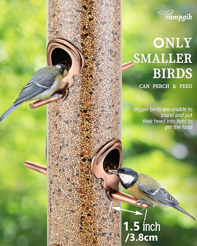 Bird Feeders for Outdoors,15 Inch 6 Ports Squirrel Proof Bird Feefers,Finch Feeder for Outside,Chew-Proof Metal Hanging Bird Feeder,Rust-Proof,Easy to Refill & Clean,Copper,Pack of 1