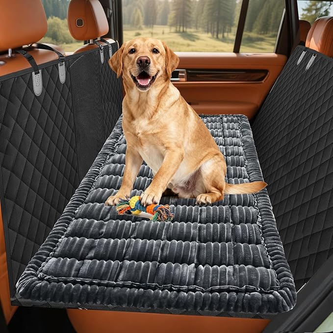 Backseat Dog Bed Mat for Car: 23.6" x 52" Non-Slip Dog Bed for Back Seat - Soft and Comfortable Dogs Blanket - Washable Travel Pet Mat Seat Protector Fit for Back Seat Cover, Grey