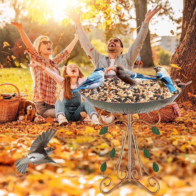 13" Diameter Vintage Metal Bird Bath, Birdbaths with Cast Iron Pedestal, Large Antique Bird Feeder for Outdoors Garden Patio Decor (Copper Lotus)