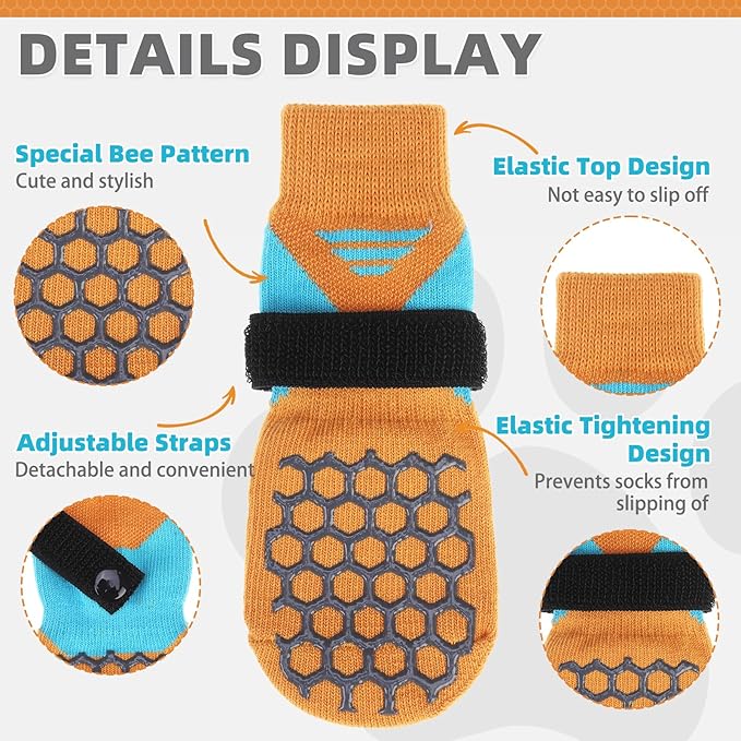 KOOLTAIL Dog Socks for Hot Pavement, Summer Breathable Dog Socks to Prevent Licking Paws, Non Slip Pet Boots&Paw Protectors for Hardwood Floor,Grippy Shoes for Small Medium Large Senior Dogs,Orange XL