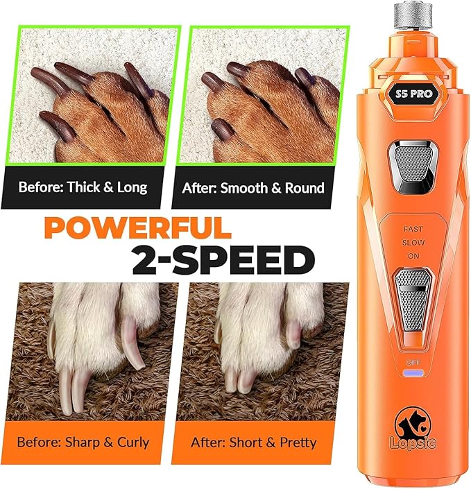 Dog Nail Grinder with 2 LED Lights Powerful 2 Speeds Super Quiet Dog Nail Trimmers with 3 Grinding Wheels Rechargeable Pet Dog Nail Clippers for Large Medium Puppy Dogs Dog Nail File Cat Nail Clipper