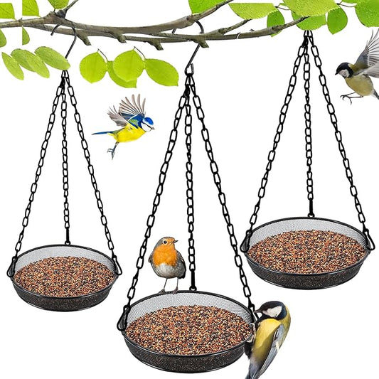 Hanging Bird Feeder, Birdfeeder Hanging for Garden Yard Outside, Hanging Birdfeeder Tray - Metal Mesh Platform Feeders for Birds Outside Outdoors Hanging for Attracting Birds - 3 Pack