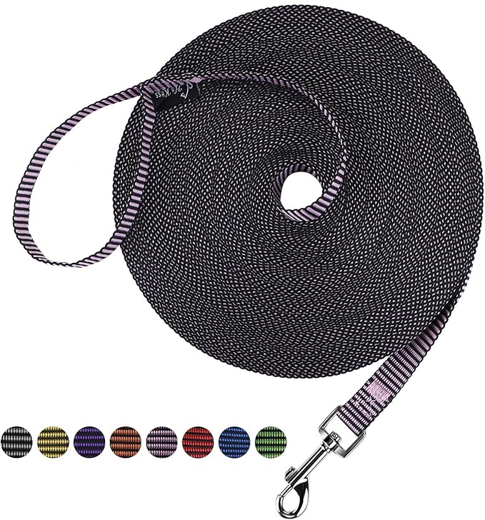 Hi Kiss Dog/Puppy Obedience Recall Training Agility Lead - 15ft 20ft 30ft 50ft 100ft Training Leash - Great for Training, Play, Camping, or Backyard(50ft,BL+PK)