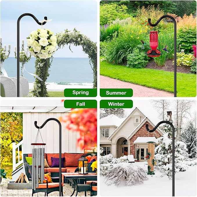 FEED GARDEN Shepards Hooks for Outdoor Bird Feeder Pole 92 Inch Adjustable Tall Heavy Duty Shepherds Hooks for Hanging Plant Baskets, Solar Lights, Wedding Decor, Lanterns, Black (2 Pack)