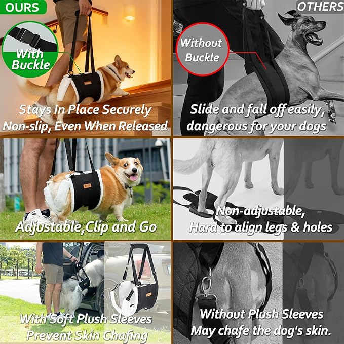 Dog Lift Harness Sling for Large Dogs - Adjustable Rear Leg Support with Padding & No-Slip Back Fixed Buckle, Hip Dysplasia/ACL/TPLO Surgery Recovery Aid, Dog Harness for Injured,Disabled/Senior Dogs