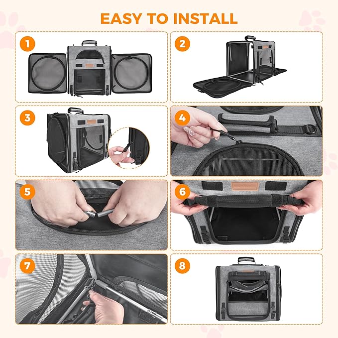 PETUX 2-in-1 Double Cat Carrier for Multiple Cats - Large Cat Travel Carrier with Litter Box, Play Tunnels, and Hammock - Portable Pet Carriers for Long Car Trips ＆ Vet Visit (34"x17"x17", Grey)