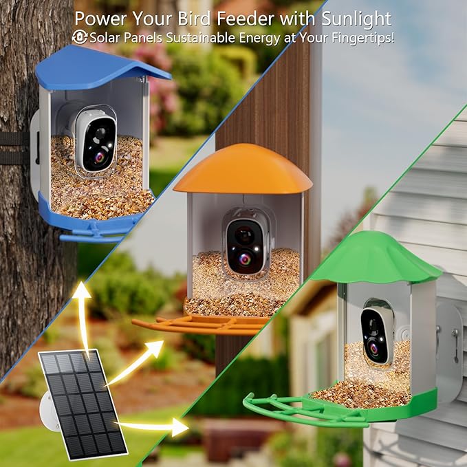 Smart Bird Feeder with Camera for Outdoors Solar Powered, 2.5K HD Video, AI Bird Species Identification, Instant Arrival Alerts, Wireless 2.4Ghz WiFi & Include 32GB SD Card, Ideal Gift (Blue)