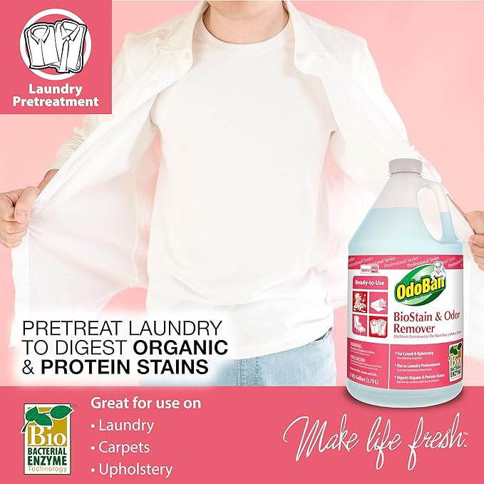 OdoBan Professional Cleaning and Odor Control Solutions, Ready-to-Use Biostain and Odor Remover, Made in the USA, 32 oz Spray Bottle and 1 Gallon