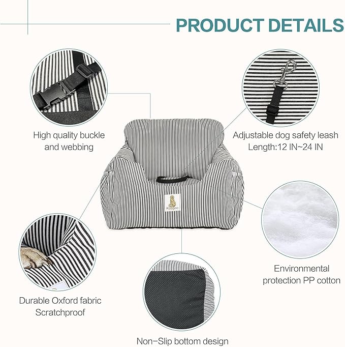 Dog Car Seat for Small Dogs,Fully Detachable and Washable Puppy Dog Booster Seats with Storage Pockets and Clip-On Safety Leash,Non-Slip Base Dog Bed Dual-use for Car and Home (Brown)