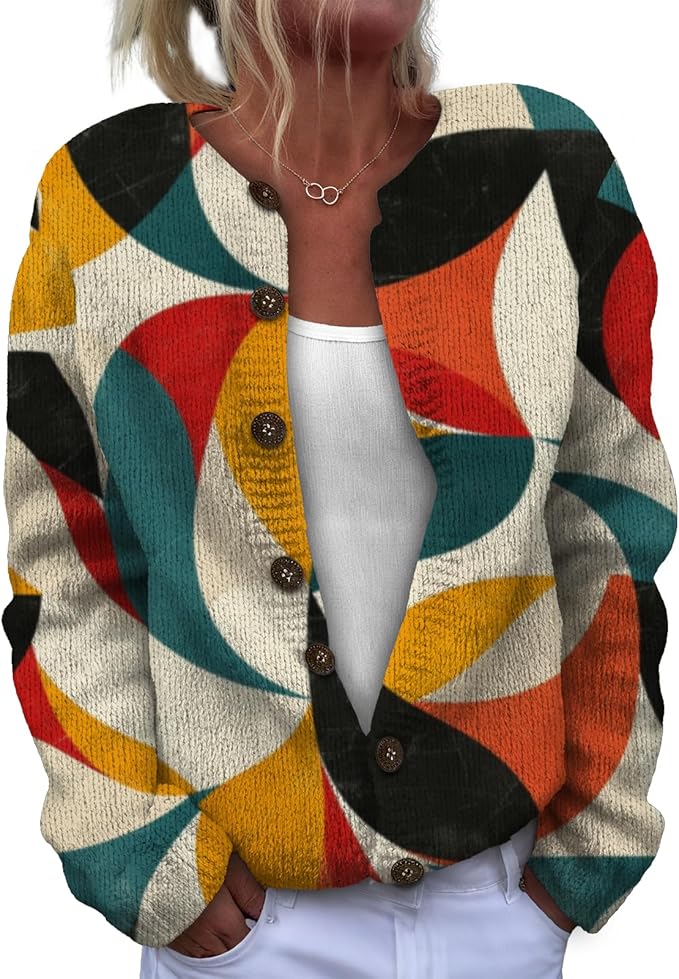 Women Sweaters Cardigan Fashion Long Sleeve Crewneck Sweaters Button Chunky Outerwear Fall Winter Casual Wear