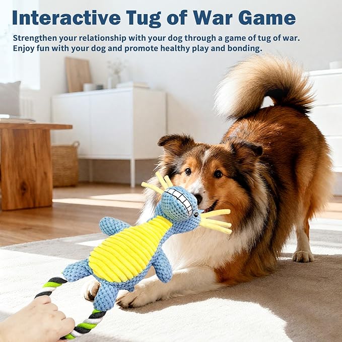 Squeaky Dog Toys for Large Dogs- Tough Squeaky Dog Toys to Keep Them Busy- Durable Plush Stuffed Chew Toy for Boredom, Tug of-War, for Small Medium Large Dogs (Blue)