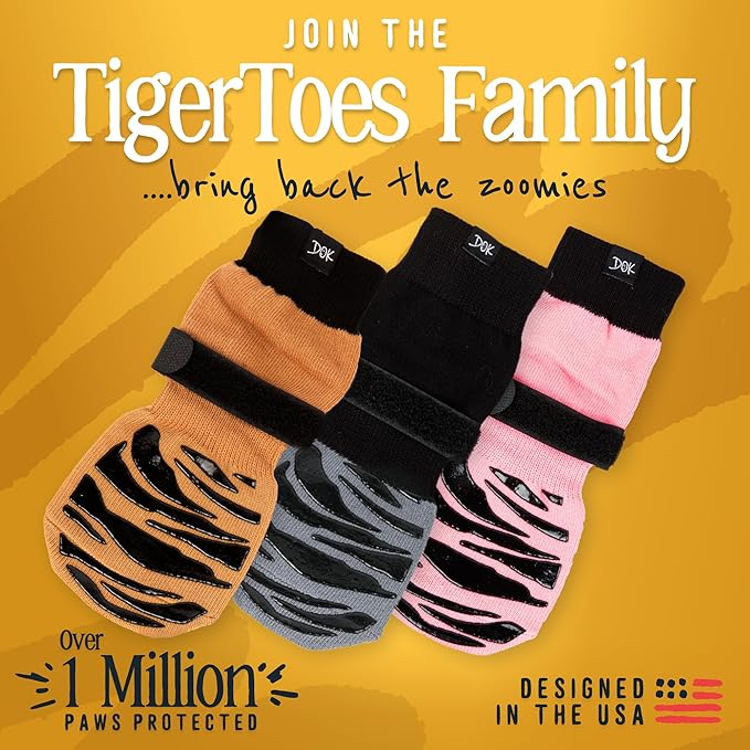 DOK TigerToes Premium Non-Slip Dog Socks for Hardwood Floors - Extra-Thick Grip That Works Even When Twisted - Prevents Licking, Slipping, and Great for Dog Paw Protection (XXL, Sassy Pink)