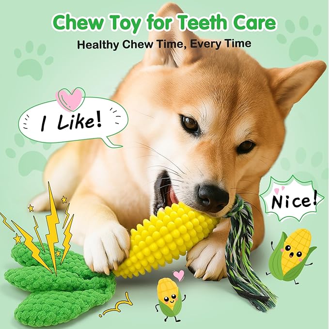 Dog Chew Toys for Aggressive Chewers – Squeaky Corn Dog Toys to Keep Them Busy, Soft Durable Teething Toys for Medium and Large Dogs