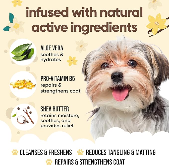 Vanilla & Shea Butter Dog Shampoo - (33.8oz) Itch Relief & Dog Shampoo Sensitive Skin Care, Dog Shampoo and Conditioner, Premium Dog Grooming Supplies for All Breeds