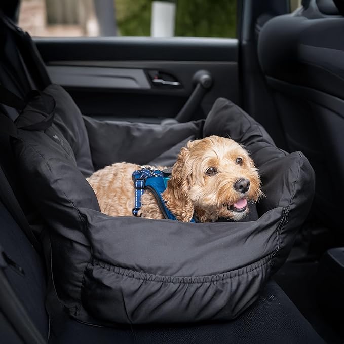 JACKO & CO Premium Medium Dog Car Seat – Safe & Cozy Travel Bed for Small & Med Dogs, Puppies & Pets 25–40 lbs, Clip-On Leash, Storage Pockets, Water-Resistant, Machine Washable (Black, Medium)