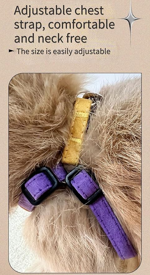 Rabbit Harness and Leash - Adjustable Bunny Harness Escape Proof for Walking Runnig Hiking Camping Outdoor - Cute Small Animal Harness Leash Set (Small,Yellow)