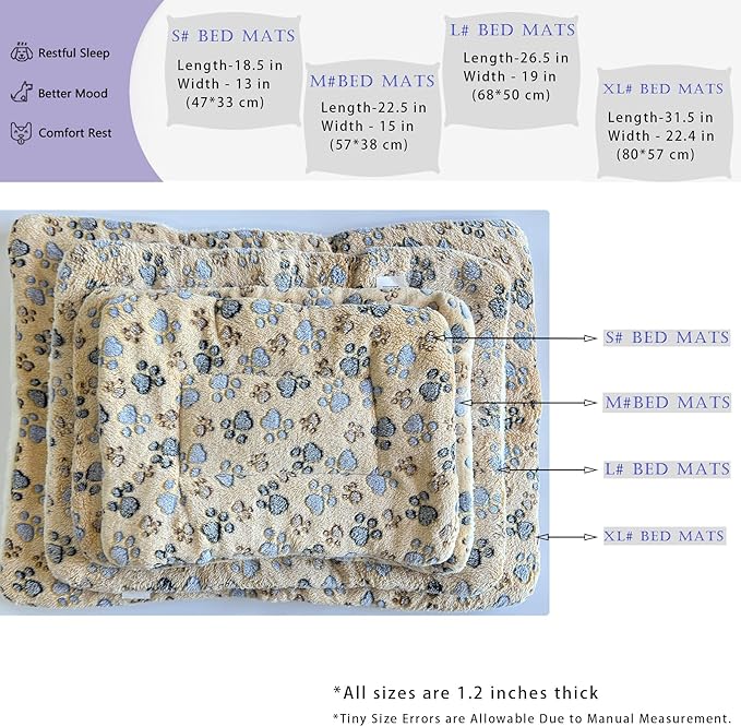 2 Pcs Pet Bed Mats. Ultra Soft Pet (Dog/Cat) Bed with Cute Prints. Reversible Faux Lambswool Kennel Pad for Medium Small Dogs and Cats. Machine Washable Pet Bed.