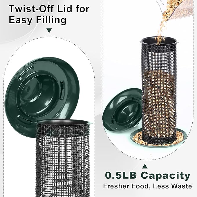 FEED GARDEN 2 Pack Bird Feeders for Outdoors Hanging Finch Feeder for Nyjer Thistle Seed Metal Mesh Tube Feeders Squirrel Proof 0.5 LB Green