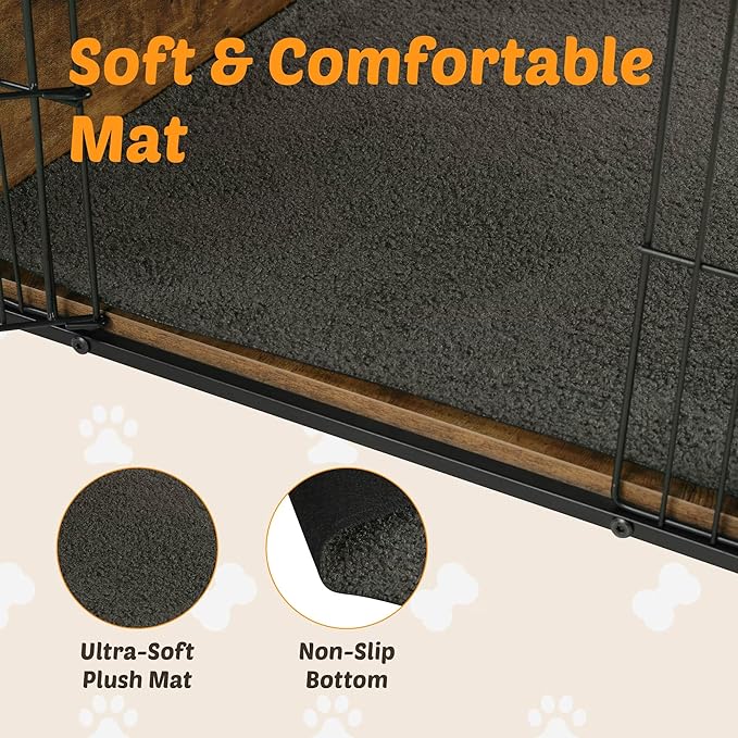 Dog Kennel Furniture, Wooden Dog Crate End Table, Heavy Duty Dog Crate, Decorative Pet Crate Dog Cage for Large Indoor Use (Rustic Brown) 39" L×26" W×27" H