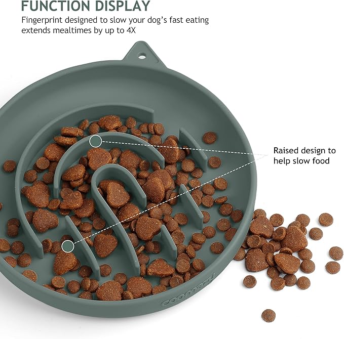 Coomazy Silicone Slow Feeder Dog Cat Bowls, Interactive Puzzle Toy for Pets Food Training, Keeps Dogs Cats Busy, Prevents Puppy Kitty Overeating (Dark Green, 1.4Cup)