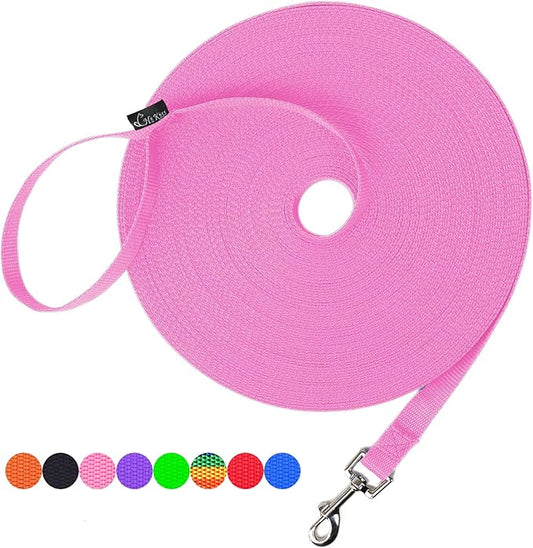 Hi Kiss Dog/Puppy Obedience Recall Training Agility Lead - 15ft 20ft 30ft 50ft 100ft Training Leash - Great for Training, Play, Camping, or Backyard - Pink 20ft