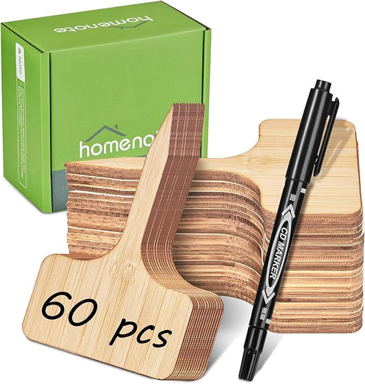 Homenote Bamboo Plant Labels 60Pcs Plant Tags for Seedlings T-Type Tags for Plants Outdoor Garden Markers Vegetable Seedling（2.36 * 4“
