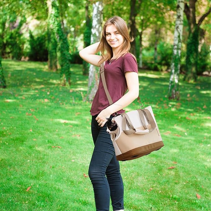 Dog Carrier Bag, Foldable Cat Bag with Breathable Mesh, Airline Approved Pet Carrier, Comfort Portable Pet Privacy Protection Travel Carrier(White)