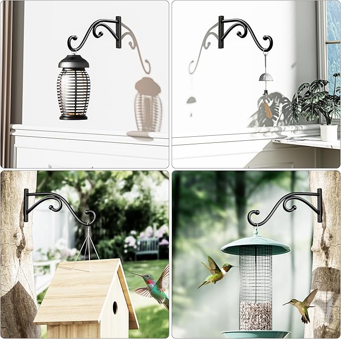 Plant Hook Hanging Plant Brackets - 2 Pack 10 Inch Plant Hanger, Metal Plant Wall Hooks for Hanging Flower Basket, Lanterns, Bird Feeder, Wind Chimes Indoor & Outdoor.