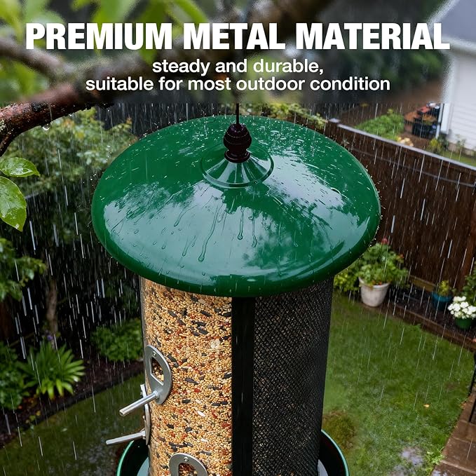 Veehoo Hanging Bird Feeder for Outdoors, 3 in 1 Large Capacity Metal Mesh Tube Bird Feeder for Thistle Nyjer Peanut, Wild Triple Finch Cardinal Feeders 6 lbs Seed Capacity for Outside