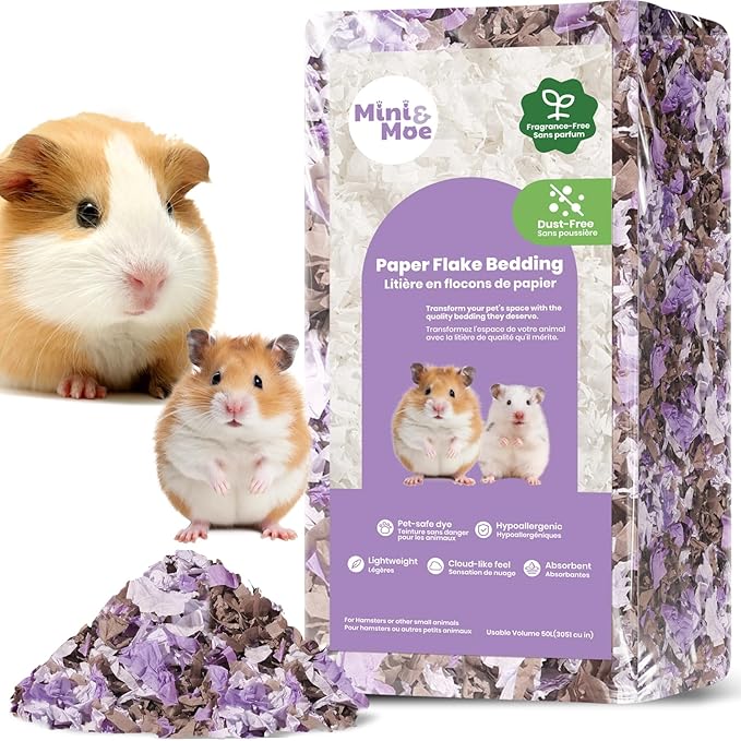 mini&moe Guinea Pig Bedding 25 Liters: Dust-Free and Odor Control Moisture Absorbent Natural Paper Small Pet Bedding - for Guinea Pigs, Hamsters, Rabbits, and Small Animal