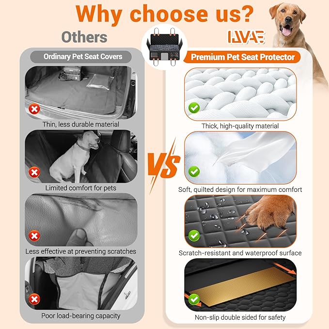 Hard Bottom Car Seat Cover for Dog swith Removable Soft Blankets,Scratch-Proof and Anti-Slip Car Dog Hammock for Large Dogs Brown for Crew Cab Trucks F150