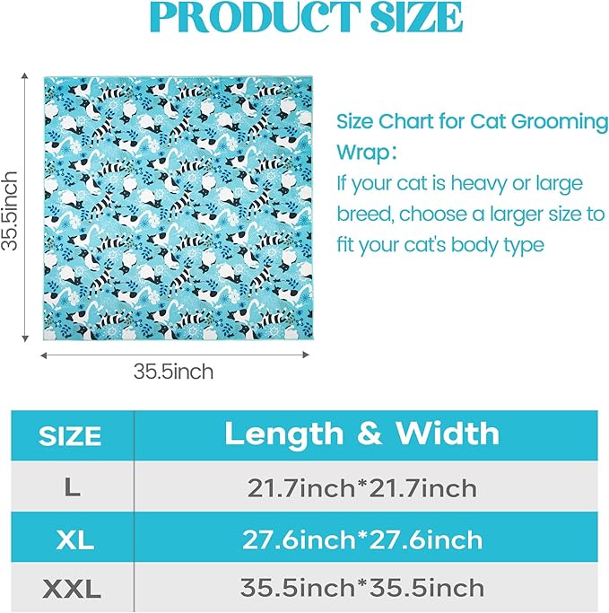 35.4" Cat Grooming Wrap, Cat Wrap for Cutting Nails, Anti-Scratch, Anti-Escape Calming Packaging, Cat Swaddle Wrap for Adult Cats, XX-Large