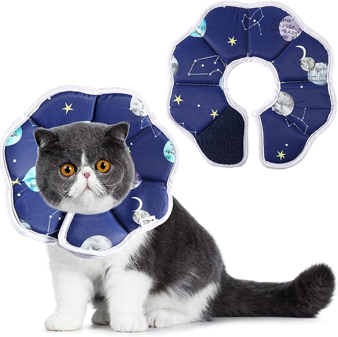 Sadnyy Cat Cone Collar Soft Adjustable Waterproof Protection to Stop Licking After Surgery Starry Sky Blue Comfortable Lightweight Collar for Pet Animal Kitten Dogs Rabbits Not Block Vision(Medium)