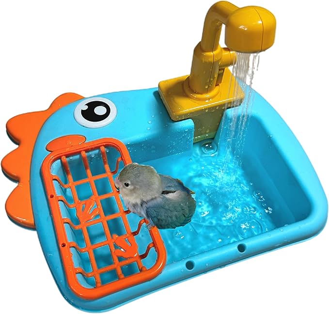 Bird Bathing Tub with Automatic Watering Faucet - Parrot Shower Box for Cockatiels, Budgies, Lovebirds & Conures - Cage Mountable Accessory to Promote Natural Bathing