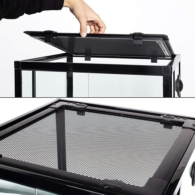 REPTI ZOO Reptile Glass Terrarium, 18" x 18" x 24" Knock-Down Reptile Habitat Tank with Double Hinge Door & Top Screen Ventilation and Side Mesh Ventilation, 30 Gallon Large Reptile Terrarium
