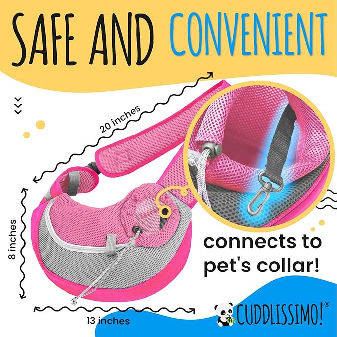 Pet Sling Carrier - Carefully Sized for Teacup & Toy Breed Puppies & Cats (Under 6lb) - Soft Pouch for Small Dogs, Yorkies, Chihuahuas - Ideal for Hands-Free Travel & Walks (Pink)