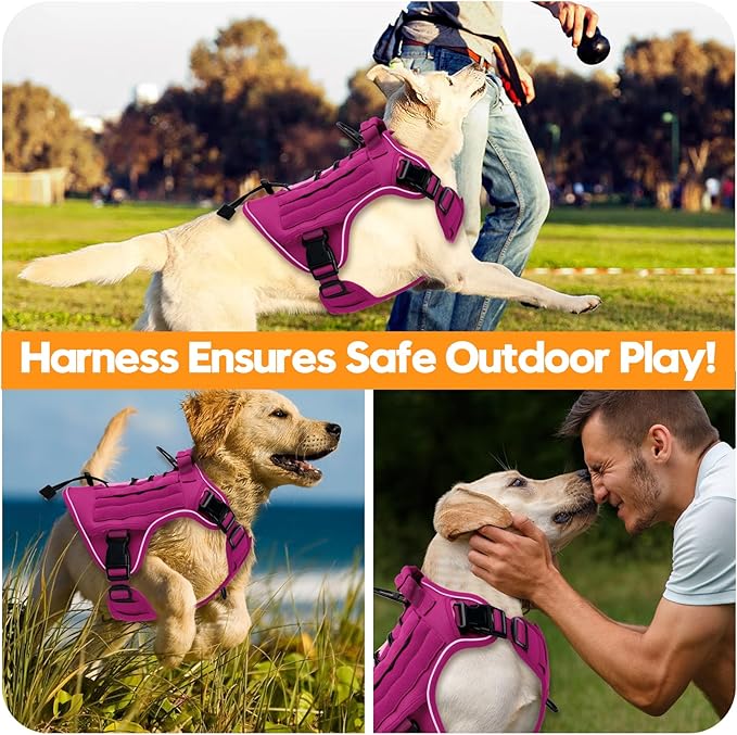 Heavy-Duty Tactical Dog Harness for Large Dogs, No Pull Adjustable Reflective Pet Vest with Molle System, K9 Military-Grade Control for Service Training, Outdoor & 10+ Breeds, Pink, XX-Large